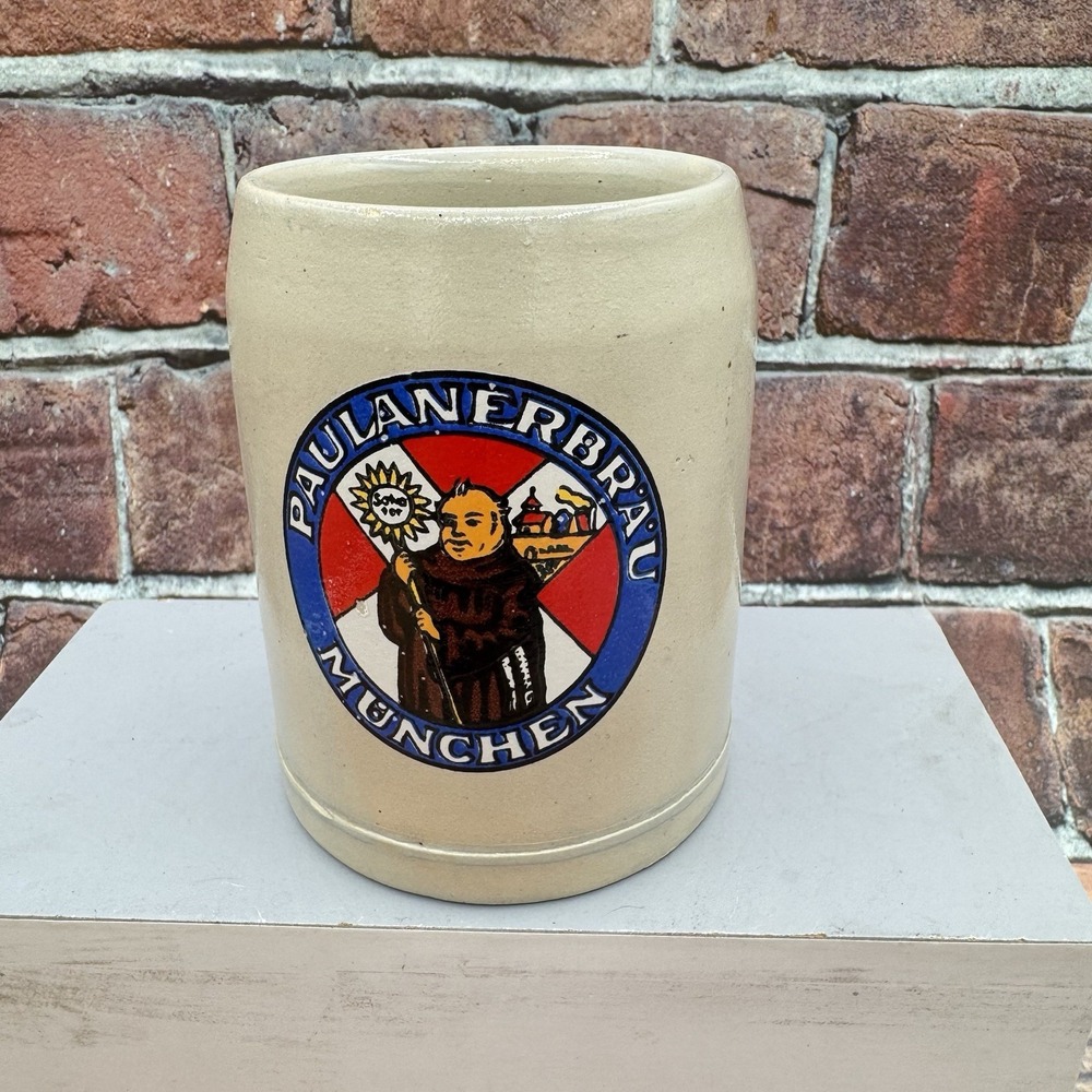 Paulanerbrau Munchen Stein Beer Mug 0.5L West Germany Vintage MCM Stoneware Bar